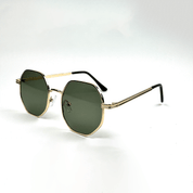 Octagonal Metal Frame Sunglasses - Golden Green